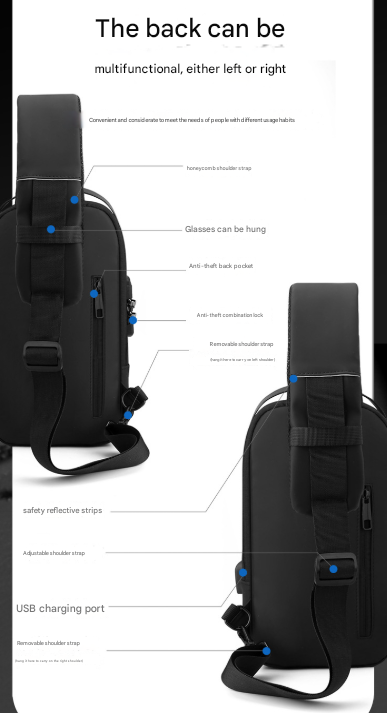 Black Men's Anti-Theft Crossbody Sling Bag with USB Charging Port & Combination Lock V888-ELOSUNG36005