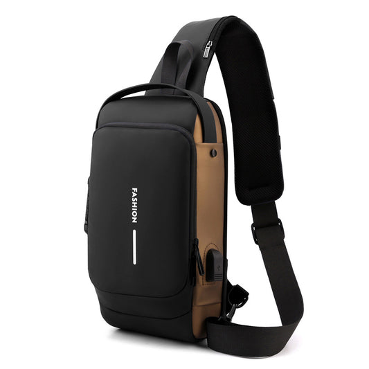 Black and Brown Men's Anti-Theft Crossbody Sling Bag with USB Charging Port & Combination Lock V888-ELOSUNG36006