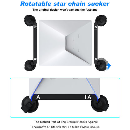 White and Black Heavy-Duty Suction Cup Mount for Starlink Mini - All-Weather Car, RV & Boat Bracket V888-ELOSUNG36010
