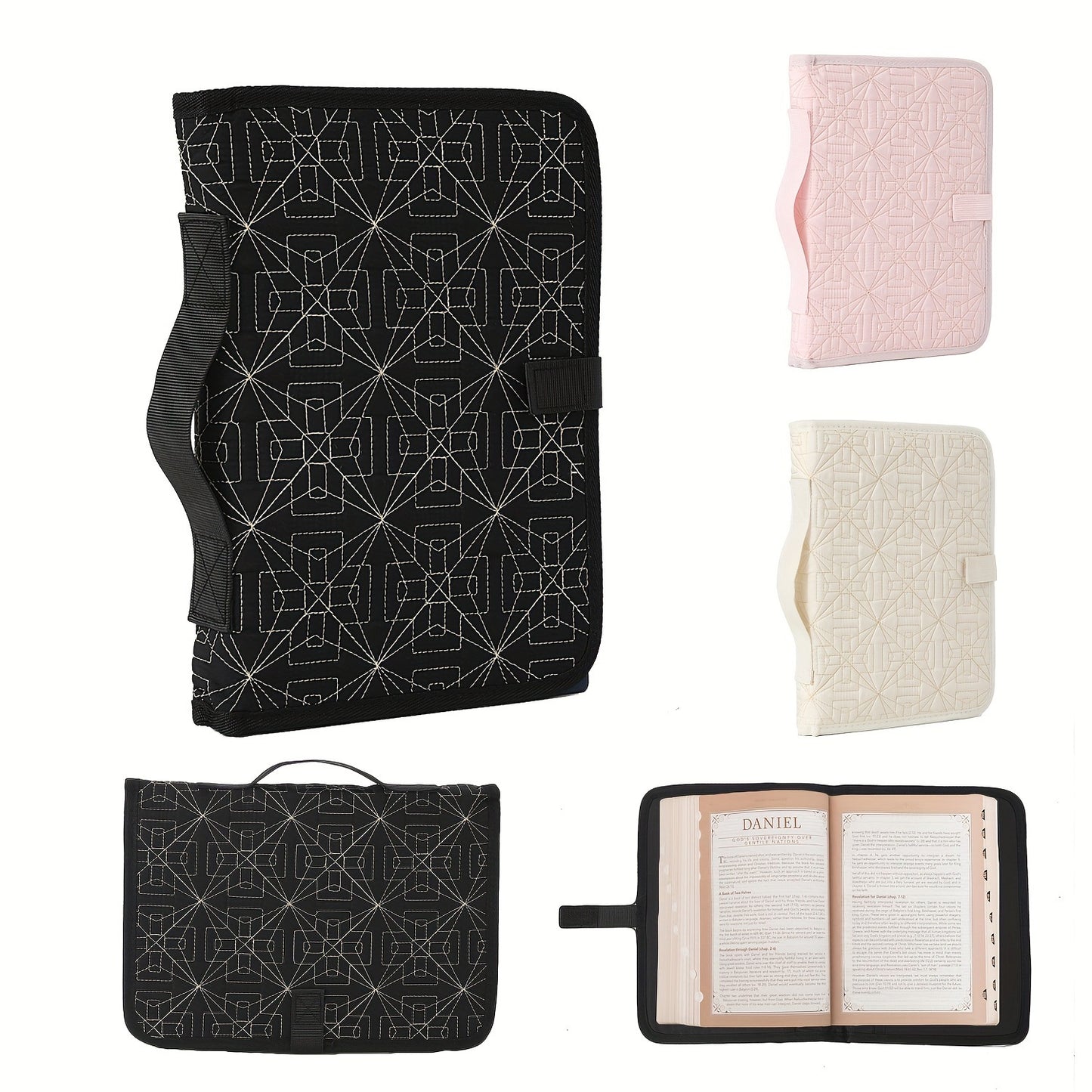 Beige Elegant Quilted Bible Cover - Protective Book Case with Carry Handle V888-ELOSUNG36035