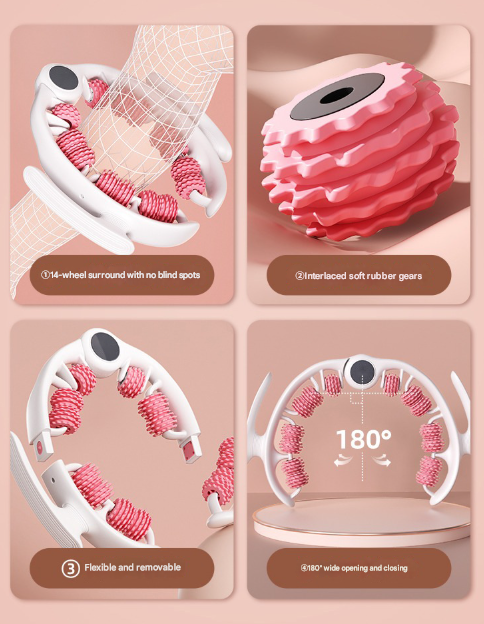 Pink U-Shape 360 Degree Massage Roller - Multi-Functional Leg, Arm & Neck Massager for Muscle Relief & V888-ELOSUNG36045