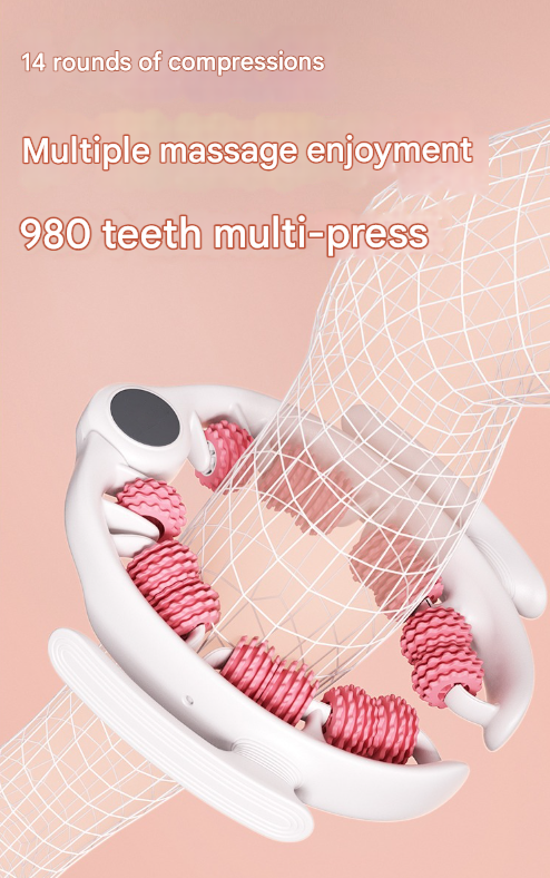 Pink U-Shape 360 Degree Massage Roller - Multi-Functional Leg, Arm & Neck Massager for Muscle Relief & V888-ELOSUNG36045