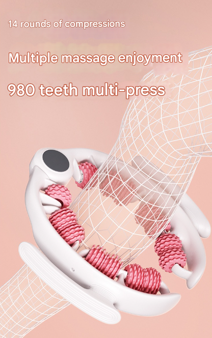 Pink U-Shape 360 Degree Massage Roller - Multi-Functional Leg, Arm & Neck Massager for Muscle Relief & V888-ELOSUNG36045