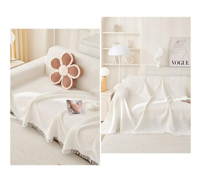 Black and white Ball Pattern Soft Waffle Weave Throw Blanket - Boho Style Cotton Blend Sofa Cover with Fringe V888-ELOSUNG36048