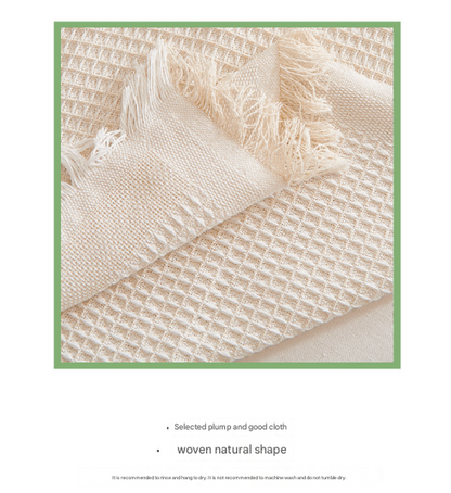 Black and white Ball Pattern Soft Waffle Weave Throw Blanket - Boho Style Cotton Blend Sofa Cover with Fringe V888-ELOSUNG36048