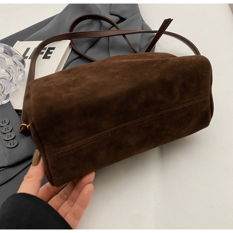 Coffee Chic Ruched Handle Crossbody Bag - Womens Faux Suede Top Handle Handbag with Detachable Strap V888-ELOSUNG36065