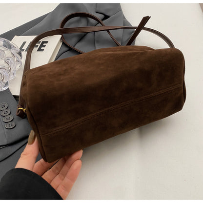 Brown Chic Ruched Handle Crossbody Bag - Womens Faux Suede Top Handle Handbag with Detachable Strap V888-ELOSUNG36066
