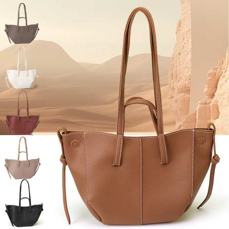 Brown Chic Minimalist PU Leather Tote Bag - Women's Versatile Shoulder Handbag with Contrast Stitching V888-ELOSUNG36067