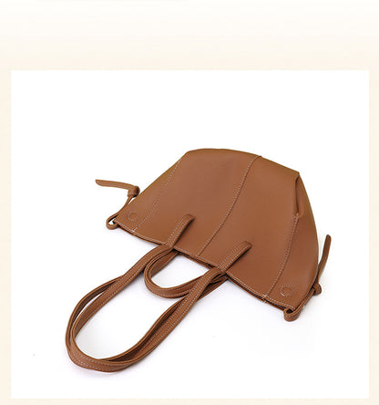 Brown Chic Minimalist PU Leather Tote Bag - Women's Versatile Shoulder Handbag with Contrast Stitching V888-ELOSUNG36067