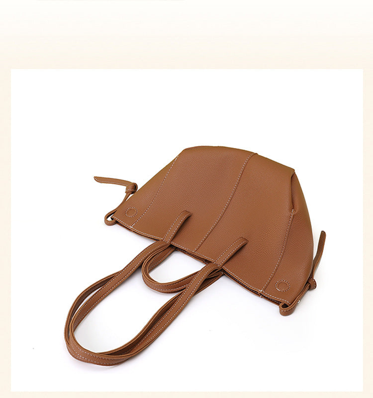 Black Chic Minimalist PU Leather Tote Bag - Women's Versatile Shoulder Handbag with Contrast Stitching V888-ELOSUNG36068