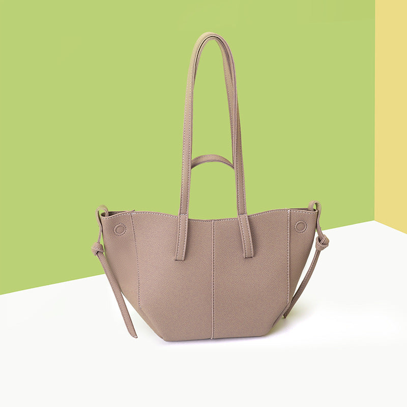 Grey Chic Minimalist PU Leather Tote Bag - Women's Versatile Shoulder Handbag with Contrast Stitching V888-ELOSUNG36069