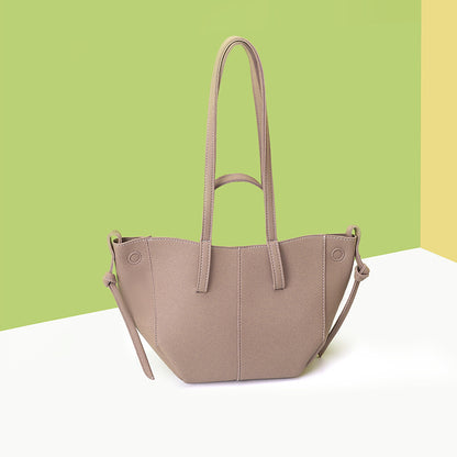 Grey Chic Minimalist PU Leather Tote Bag - Women's Versatile Shoulder Handbag with Contrast Stitching V888-ELOSUNG36069