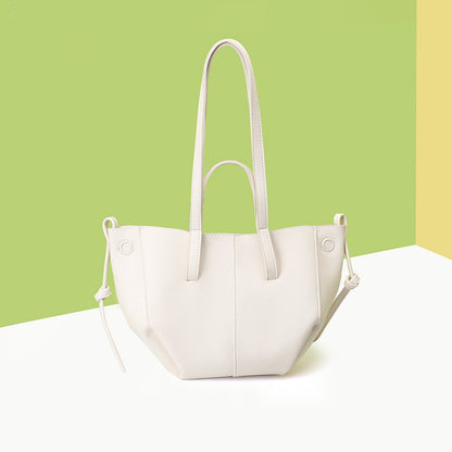 White Chic Minimalist PU Leather Tote Bag - Women's Versatile Shoulder Handbag with Contrast Stitching V888-ELOSUNG36070