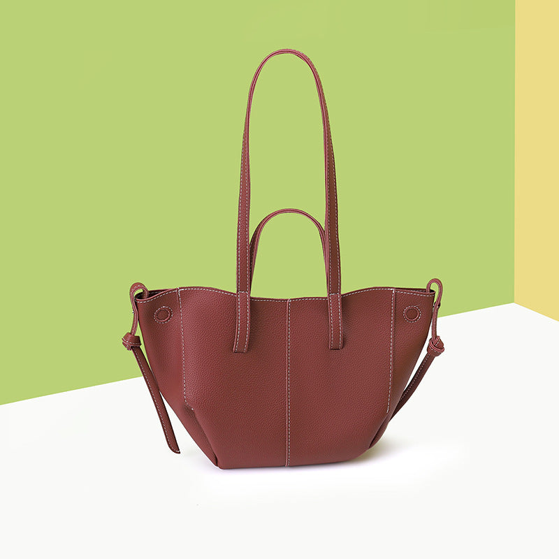 Red Chic Minimalist PU Leather Tote Bag - Women's Versatile Shoulder Handbag with Contrast Stitching V888-ELOSUNG36071