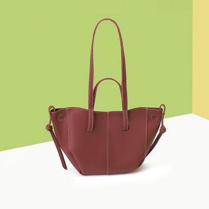 Red Chic Minimalist PU Leather Tote Bag - Women's Versatile Shoulder Handbag with Contrast Stitching V888-ELOSUNG36071