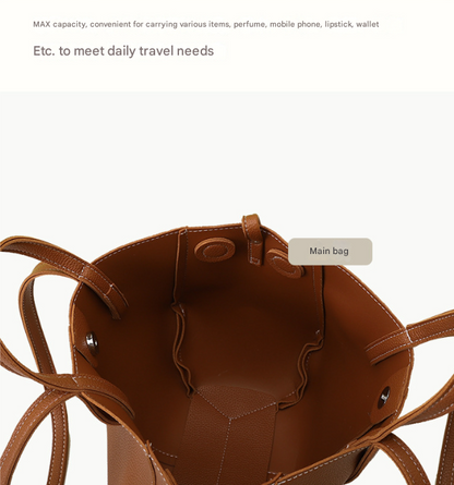 Red Chic Minimalist PU Leather Tote Bag - Women's Versatile Shoulder Handbag with Contrast Stitching V888-ELOSUNG36071