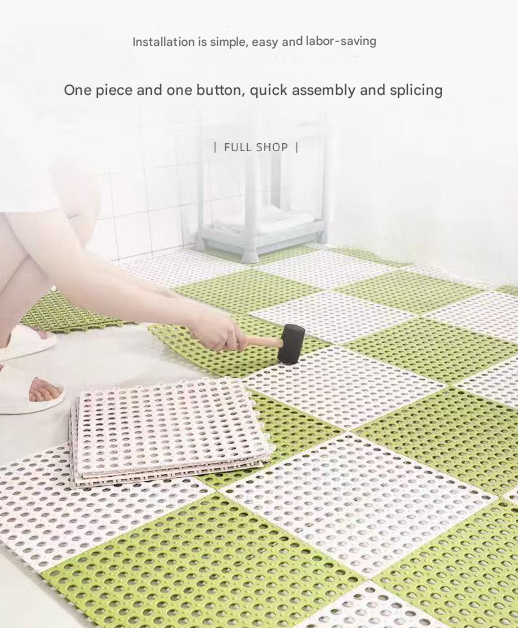 White And Yellow DIY Interlocking Non-Slip Floor Tiles - 18-Pack PVC Drainage Mat for Shower & Bathroom Safety V888-ELOSUNG36088