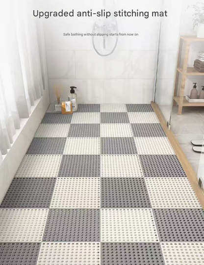 Sky Blue And White DIY Interlocking Non-Slip Floor Tiles - 18-Pack PVC Drainage Mat for Shower & Bathroom V888-ELOSUNG36089