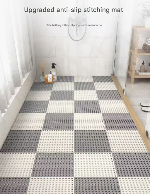Grey And Green DIY Interlocking Non-Slip Floor Tiles - 18-Pack PVC Drainage Mat for Shower & Bathroom Safety V888-ELOSUNG36090