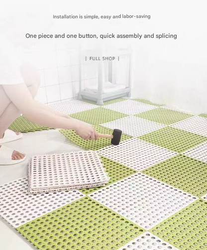 Grey And Green DIY Interlocking Non-Slip Floor Tiles - 18-Pack PVC Drainage Mat for Shower & Bathroom Safety V888-ELOSUNG36090