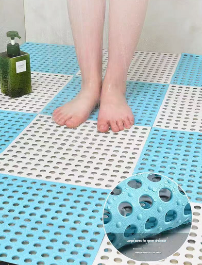 Green And Pink DIY Interlocking Non-Slip Floor Tiles - 18-Pack PVC Drainage Mat for Shower & Bathroom Safety V888-ELOSUNG36092