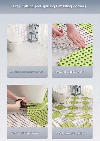 Green And Pink DIY Interlocking Non-Slip Floor Tiles - 18-Pack PVC Drainage Mat for Shower & Bathroom Safety V888-ELOSUNG36092