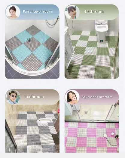 Green And Pink DIY Interlocking Non-Slip Floor Tiles - 18-Pack PVC Drainage Mat for Shower & Bathroom Safety V888-ELOSUNG36092