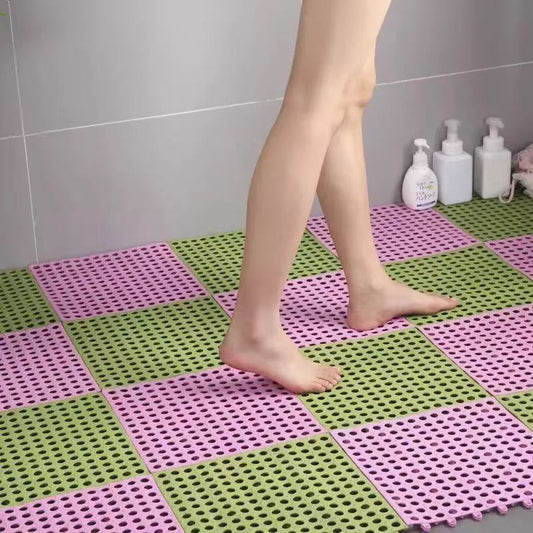 Green And Pink DIY Interlocking Non-Slip Floor Tiles - 12-Pack PVC Drainage Mat for Shower & Bathroom Safety V888-ELOSUNG36098