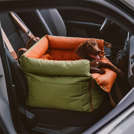 Green and Orange Premium Plush Pet Booster Car Seat - Portable Dog Travel Bed with Non-Slip Base V888-ELOSUNG36100