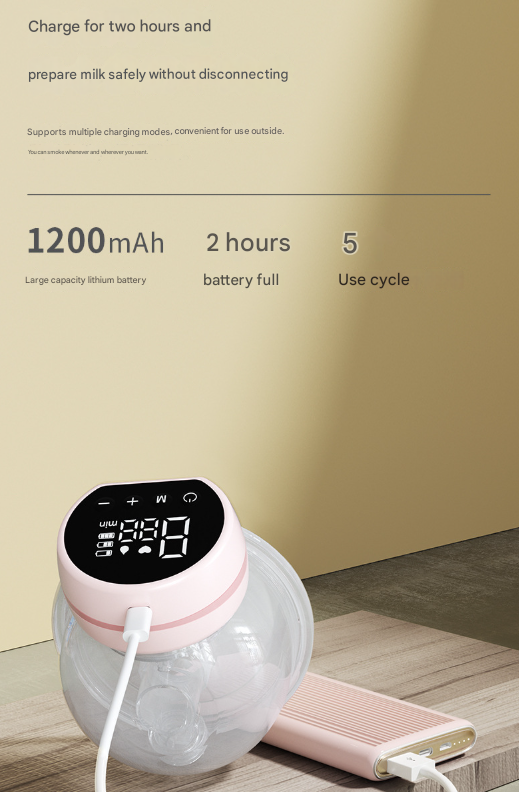 Pink Hands-Free Wearable Electric Breast Pump - Portable, Quiet & Rechargeable with LED Display V888-ELOSUNG36106