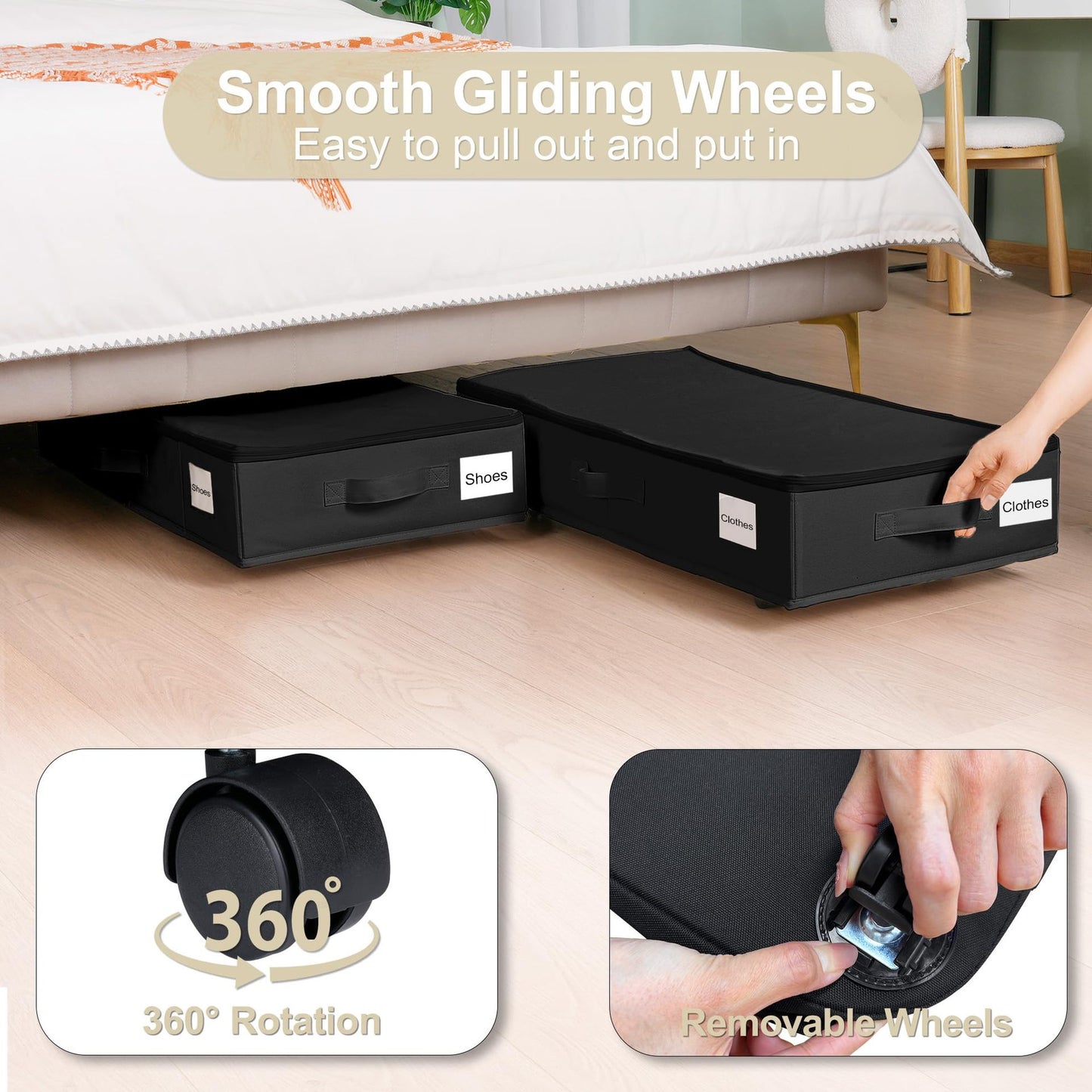 1 piece Black Size S Collapsible Underbed Storage Organizer with Wheels - Fabric Bin with Dustproof Lid V888-ELOSUNG36113