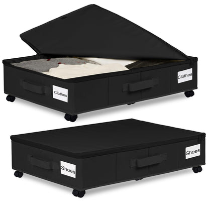 1 piece Black Size L Collapsible Underbed Storage Organizer with Wheels - Fabric Bin with Dustproof Lid V888-ELOSUNG36114