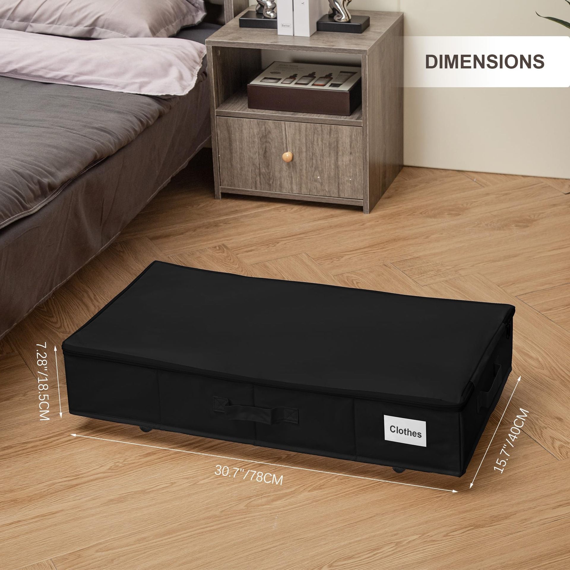 1 piece Black Size L Collapsible Underbed Storage Organizer with Wheels - Fabric Bin with Dustproof Lid V888-ELOSUNG36114