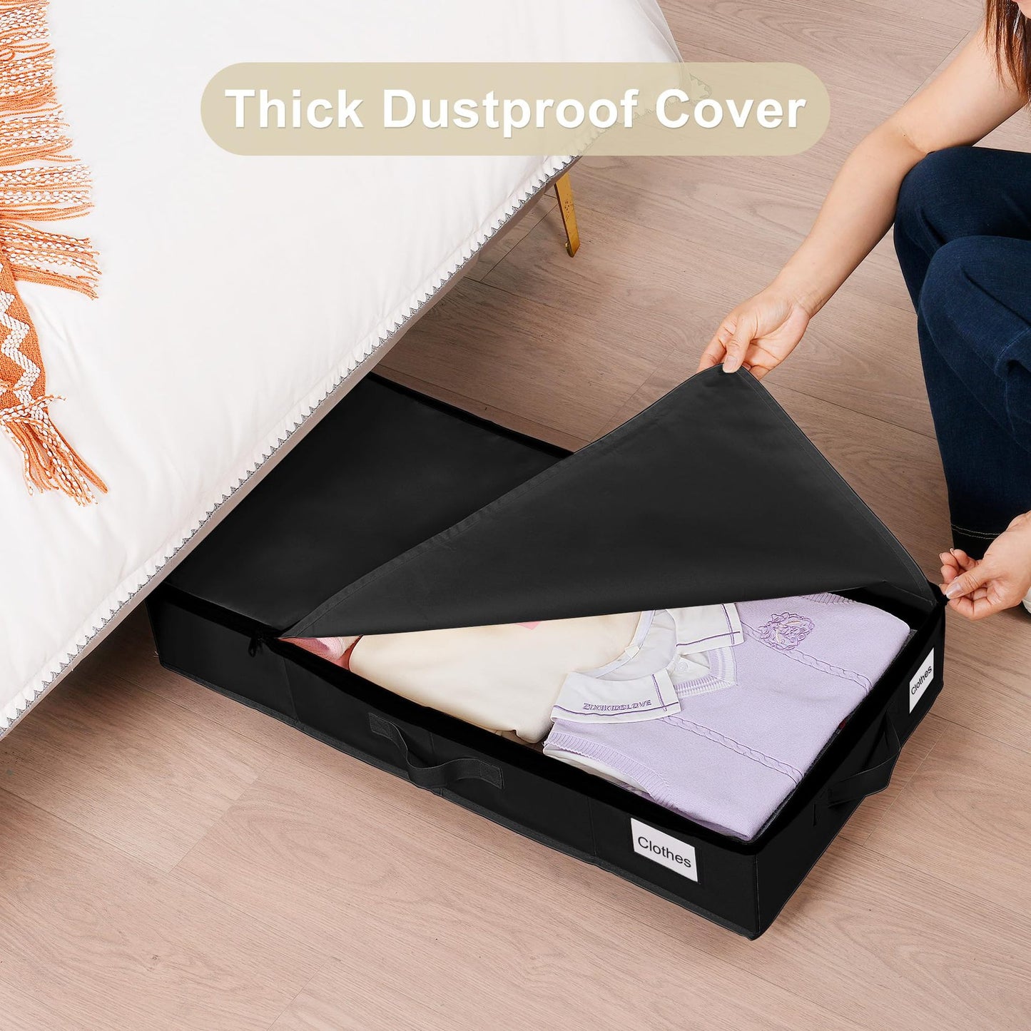 1 piece Black Size L Collapsible Underbed Storage Organizer with Wheels - Fabric Bin with Dustproof Lid V888-ELOSUNG36114