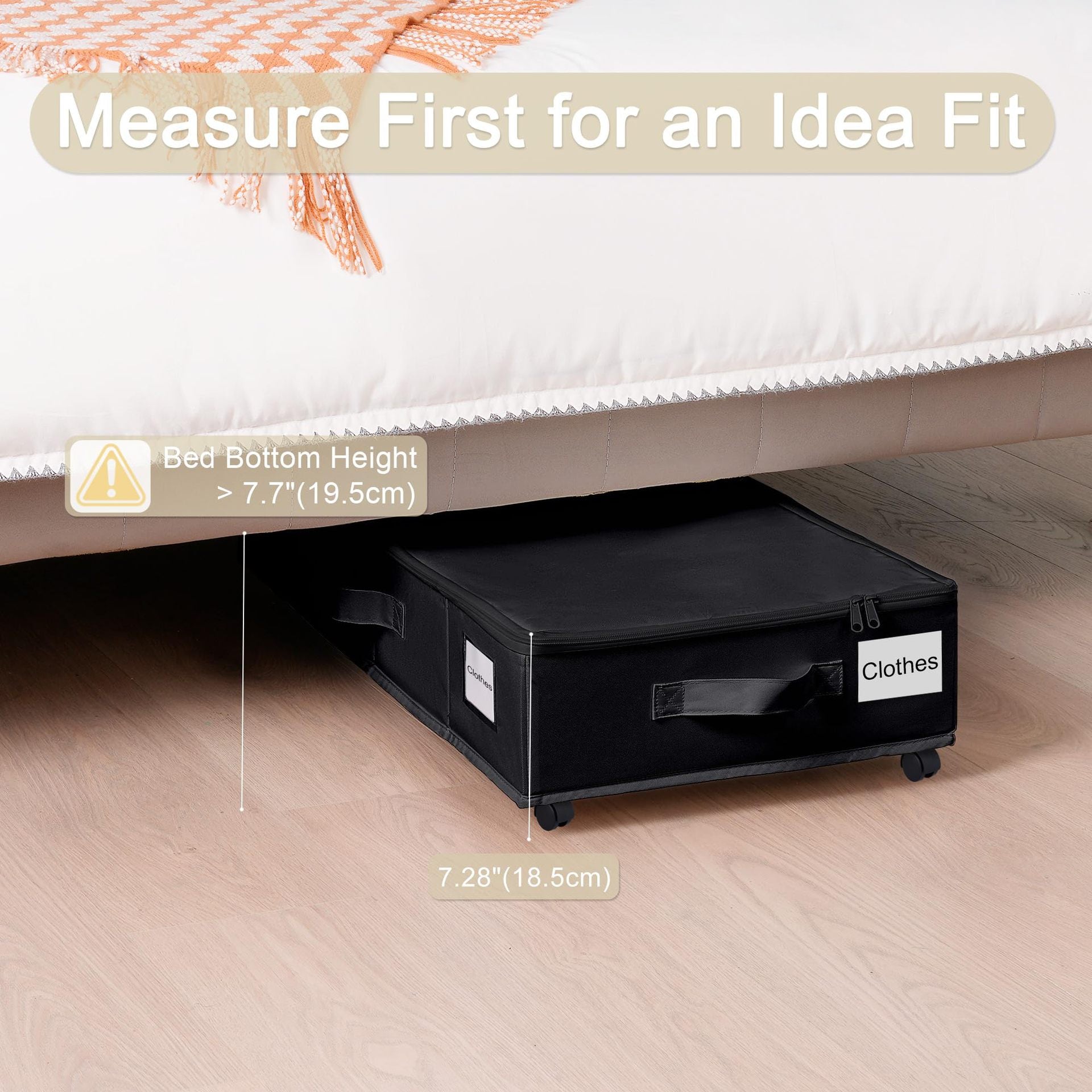 1 piece Black Size L Collapsible Underbed Storage Organizer with Wheels - Fabric Bin with Dustproof Lid V888-ELOSUNG36114
