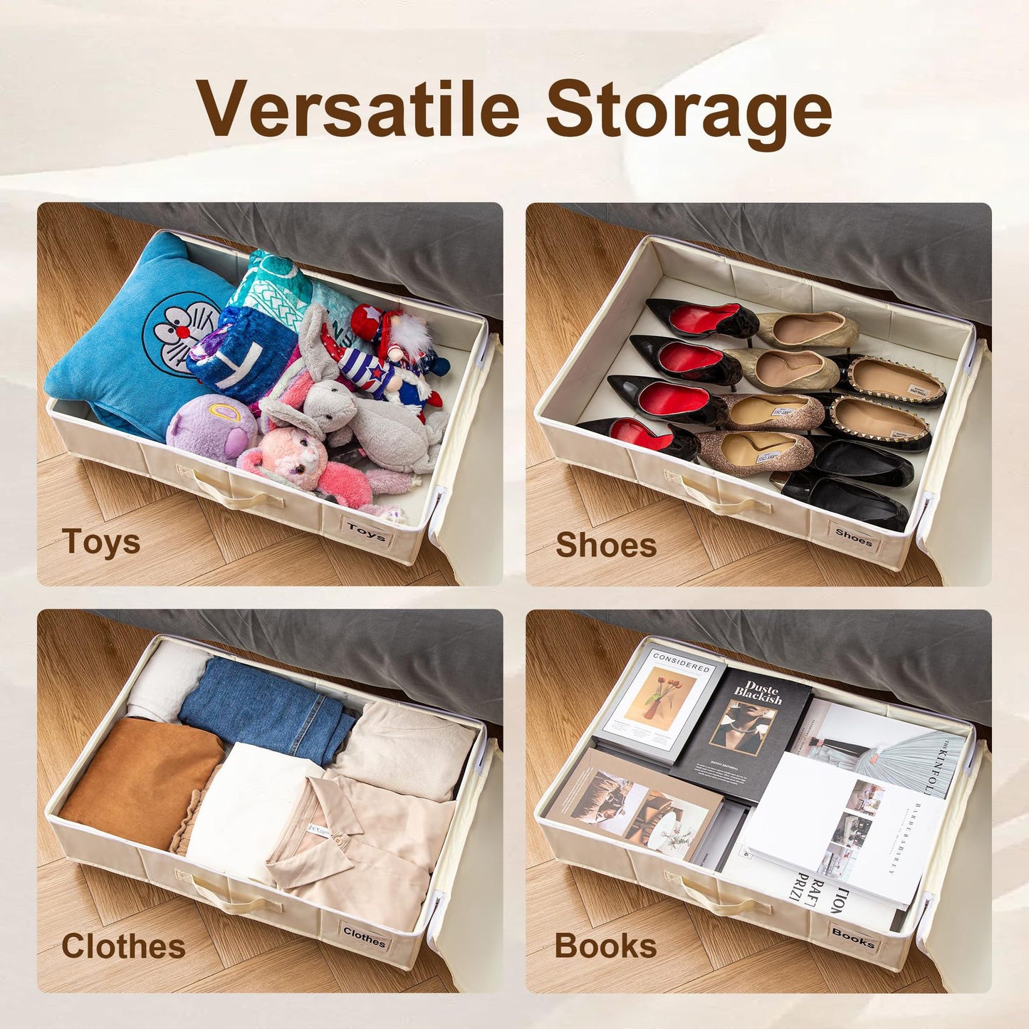 1 piece Black Size L Collapsible Underbed Storage Organizer with Wheels - Fabric Bin with Dustproof Lid V888-ELOSUNG36114