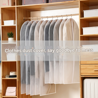 White Edge 10-Pack Hanging Garment Bags for Closet Storage - Translucent Dust-Proof Suit Covers, Washable & V888-ELOSUNG36115