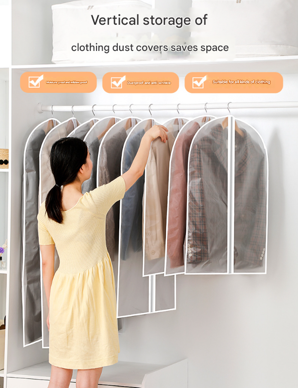 Black Edge 10-Pack Hanging Garment Bags for Closet Storage - Translucent Dust-Proof Suit Covers, Washable & V888-ELOSUNG36116