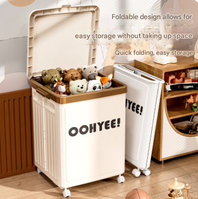 Beige Large Foldable Storage Box with Lid and Wheels - Heavy Duty Collapsible Toy Organizer Bin V888-ELOSUNG36117