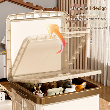Beige Large Foldable Storage Box with Lid and Wheels - Heavy Duty Collapsible Toy Organizer Bin V888-ELOSUNG36117