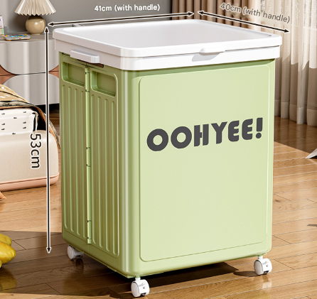 Light Green Large Foldable Storage Box with Lid and Wheels - Heavy Duty Collapsible Toy Organizer Bin V888-ELOSUNG36119