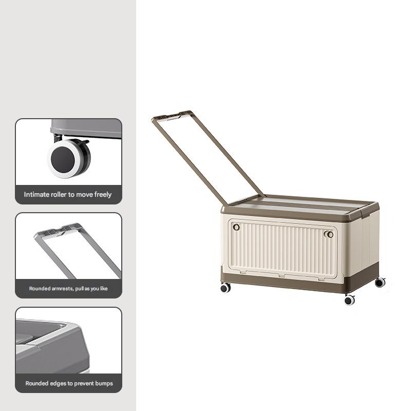 Size S Brown Collapsible Storage Box with Wheels and Telescopic Handle - Stackable Folding Crate for Car & V888-ELOSUNG36120