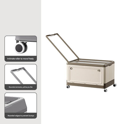 Size S Brown Collapsible Storage Box with Wheels and Telescopic Handle - Stackable Folding Crate for Car & V888-ELOSUNG36120