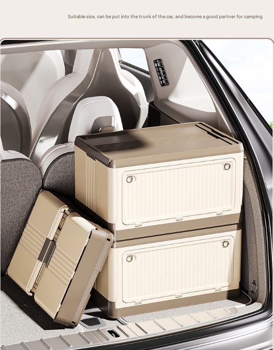 Size S Brown Collapsible Storage Box with Wheels and Telescopic Handle - Stackable Folding Crate for Car & V888-ELOSUNG36120