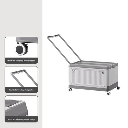 Size S Grey Collapsible Storage Box with Wheels and Telescopic Handle - Stackable Folding Crate for Car & Home V888-ELOSUNG36121