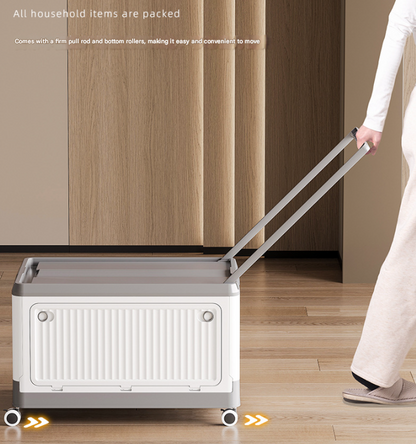 Size S Grey Collapsible Storage Box with Wheels and Telescopic Handle - Stackable Folding Crate for Car & Home V888-ELOSUNG36121