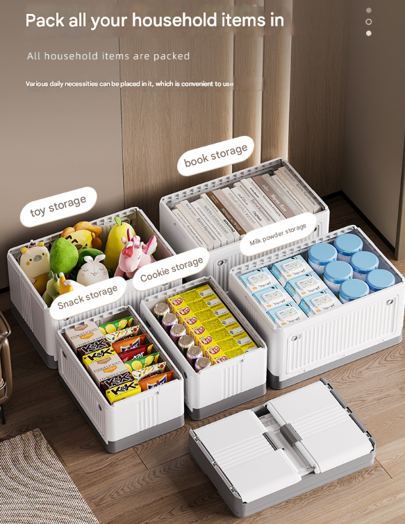 Size S Grey Collapsible Storage Box with Wheels and Telescopic Handle - Stackable Folding Crate for Car & Home V888-ELOSUNG36121