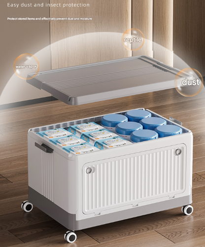 Size S Grey Collapsible Storage Box with Wheels and Telescopic Handle - Stackable Folding Crate for Car & Home V888-ELOSUNG36121