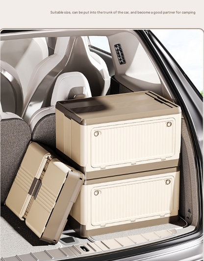Size L Grey Collapsible Storage Box with Wheels and Telescopic Handle - Stackable Folding Crate for Car & Home V888-ELOSUNG36123