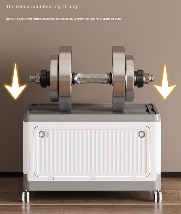 Size L Grey Collapsible Storage Box with Wheels and Telescopic Handle - Stackable Folding Crate for Car & Home V888-ELOSUNG36123